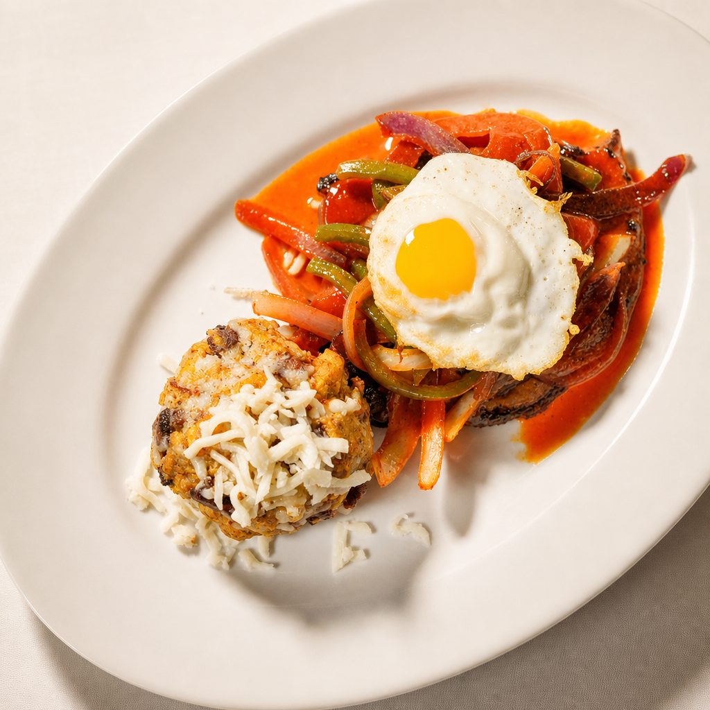 Bolón Mixto con Bisctec y Huevo Frito.