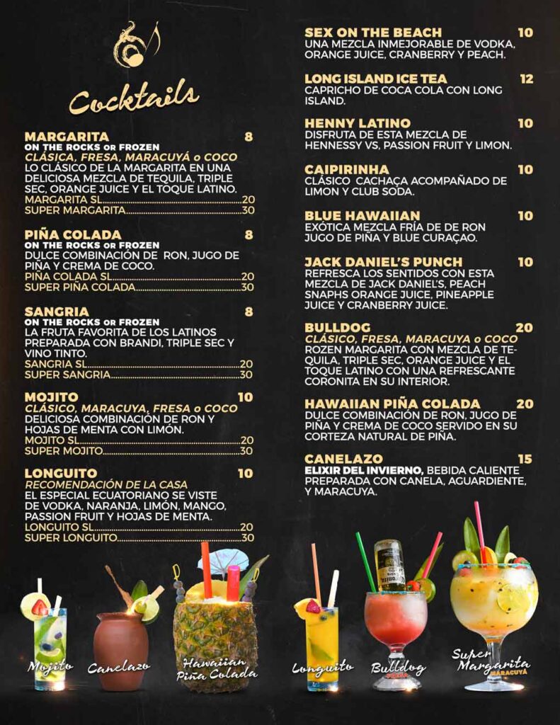 Sabor Latino Menu Cocktails