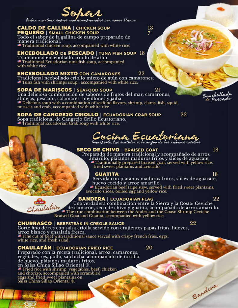 Sabor Latino Menu Sopas y Ecuador